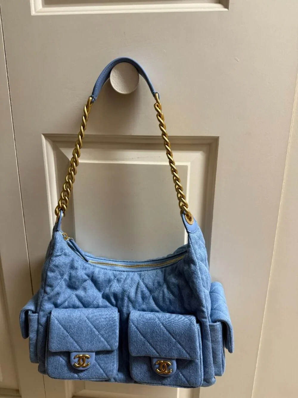 STUNNING Fashion Washed Denim Quilted Large Hobo-and SHIPS ASAP with BOX!